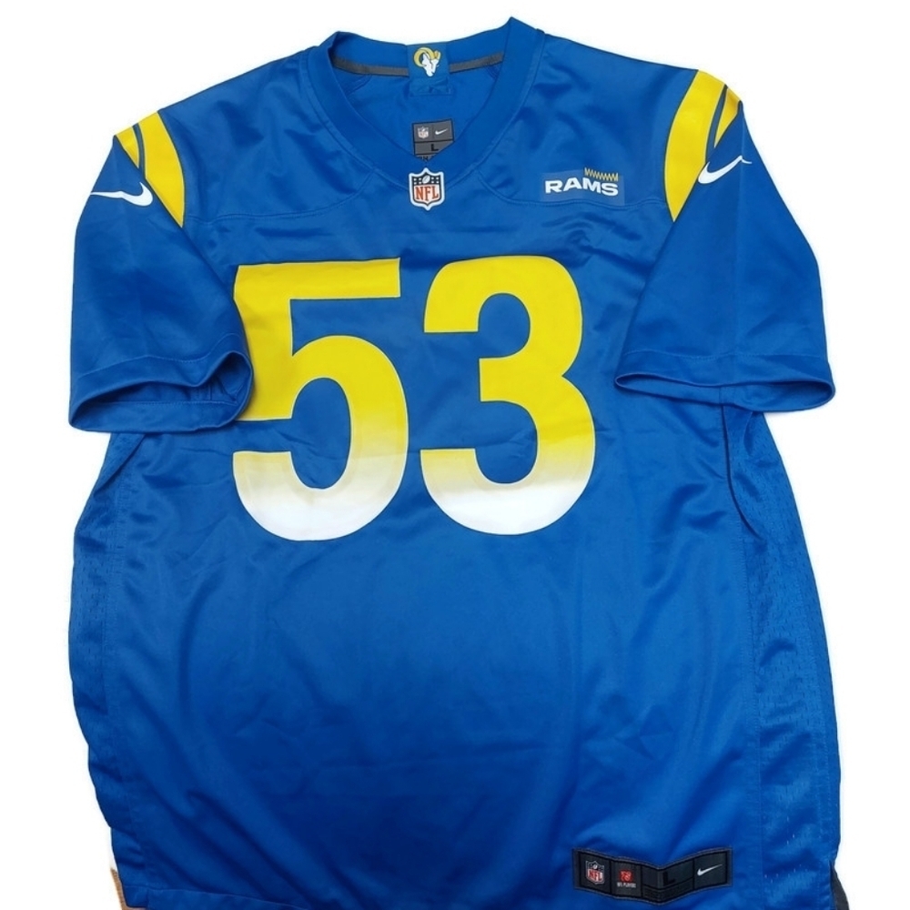 Nike Los Angeles Rams Jersey Mens Size L Ernest Jones #53 On Field Blue Yellow